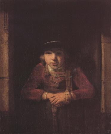 Samuel van hoogstraten A Young Man wearing a Hat decorated with Pearls and a gold Medallion in a Half-Door (mk33) France oil painting art